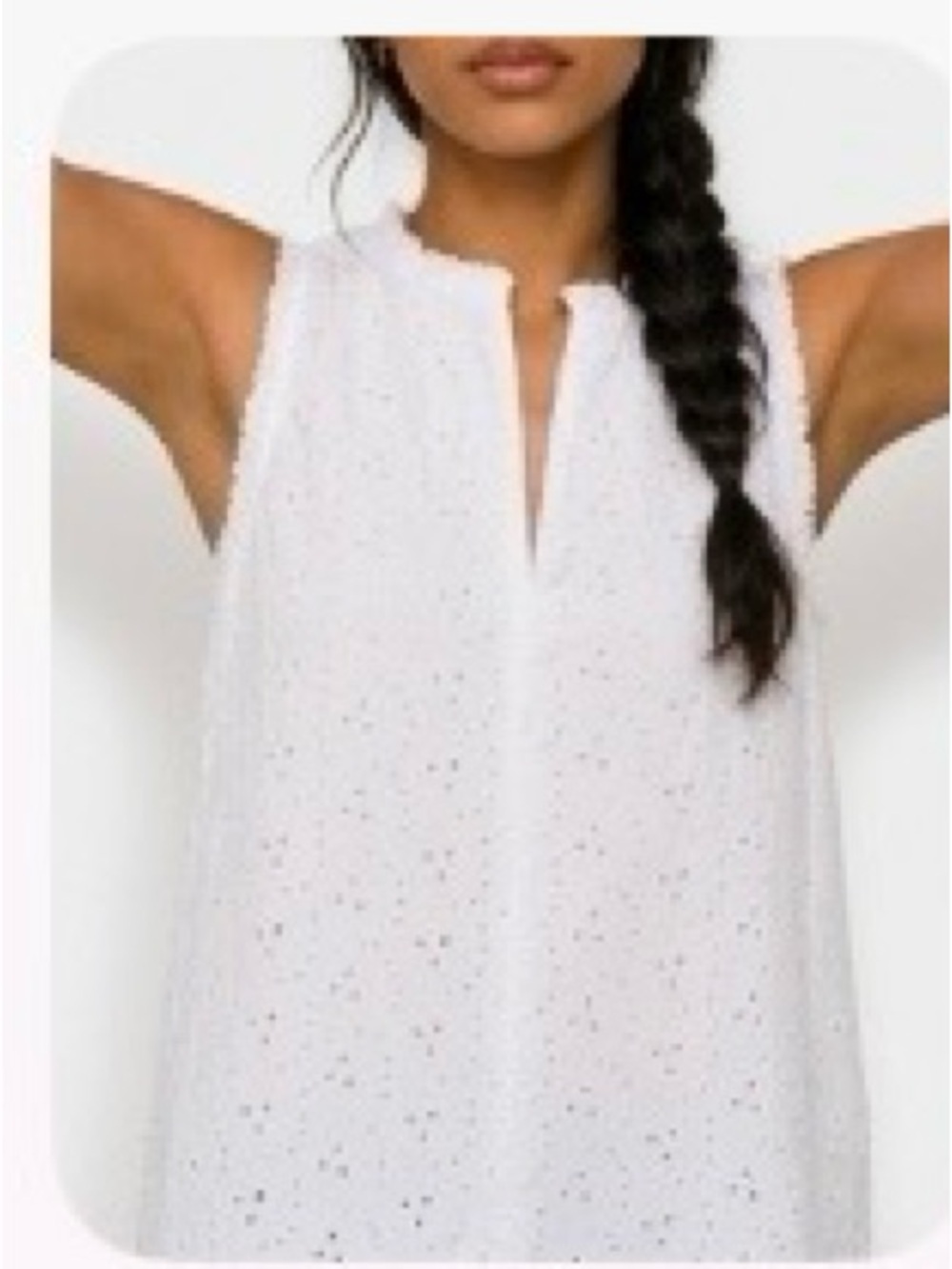 GAP Top Sleeveless Open V-Neck Ruffle Accents White Eyelet Women Size L